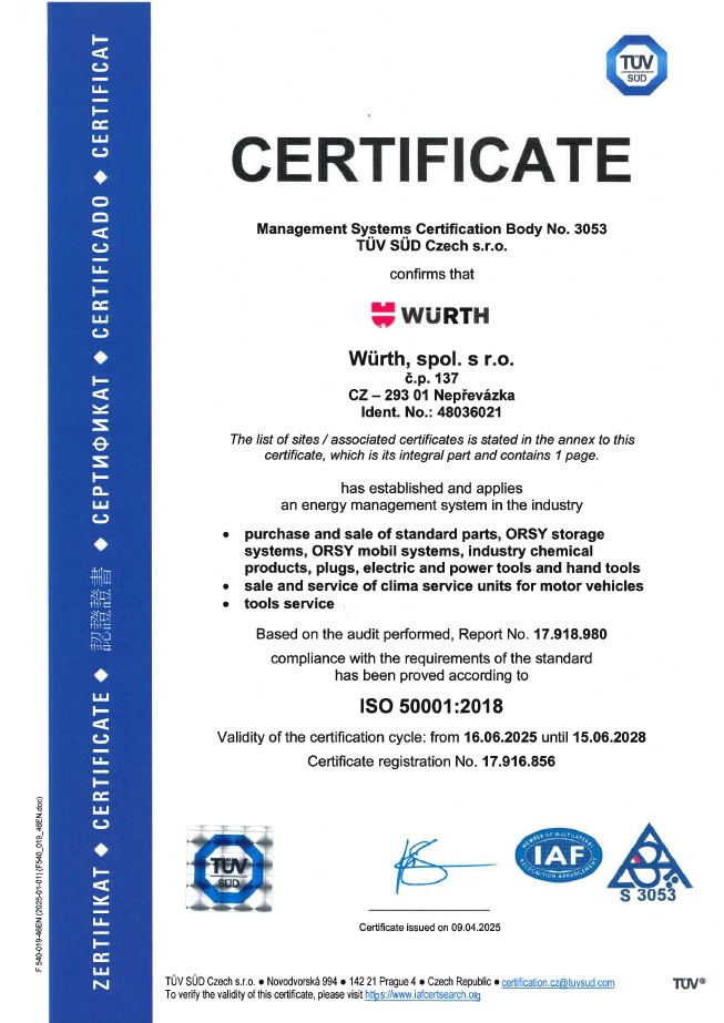 Certifikace dle normy ČSN EN ISO 50001 Certifikace dle normy ČSN EN ISO 50001