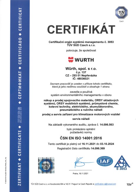 Certifikace dle normy ČSN EN ISO 14001